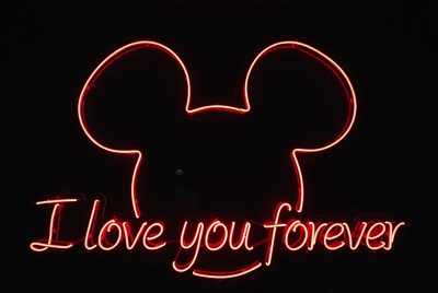 Red Neon Mickey Mouse I Love You Forever Sign