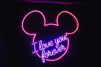 Pink Mickey Mouse I Love You Forever Neon Sign