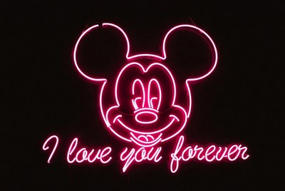 Pink Mickey Mouse Neon I Love You Forever Sign
