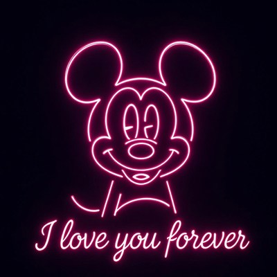 Pink Neon Mickey Mouse I Love You Forever