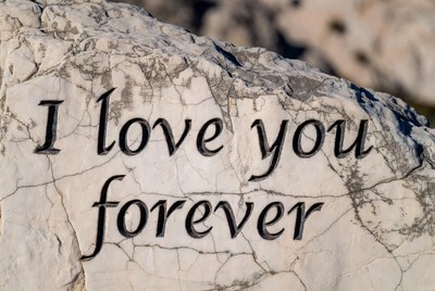 I Love You Forever carved on rock