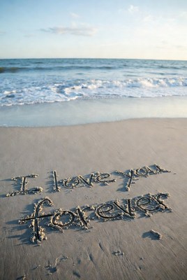 I Love You Forever beach sand writing