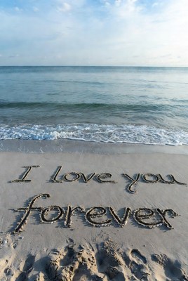 I Love You Forever beach sand writing