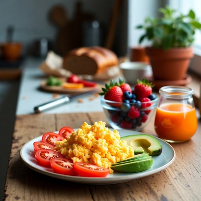 Scrambled Eggs with Avocado and Tomatoes