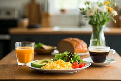 Scrambled Eggs Breakfast with Avocado