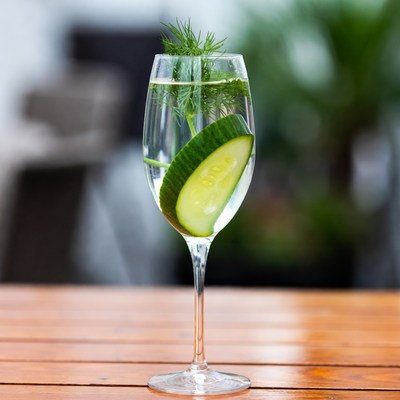 Cucumber Gin Tonic in Wine Glass