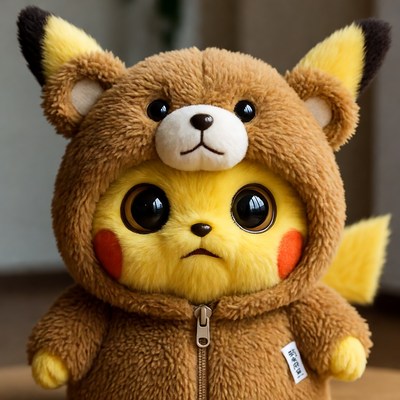 Pikachu in Brown Plush Fox Costume