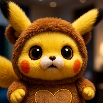 Pikachu in brown teddy bear costume