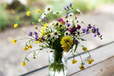 Colorful Wildflowers in Glass Jar
