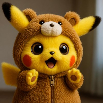 Pikachu in Brown Teddy Bear Costume