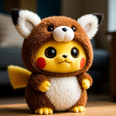 Pikachu in Fluffy Fox Costume
