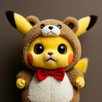Pikachu in Brown Bear Costume