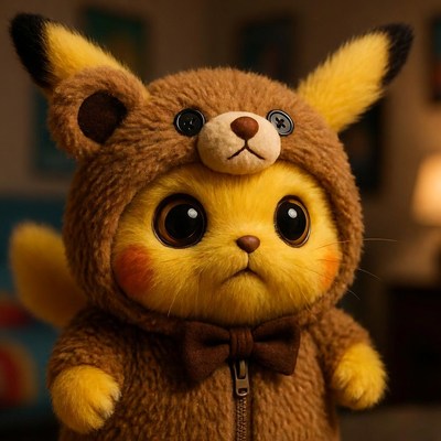 Pikachu Wearing Brown Bear Onesie