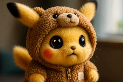 Pikachu in brown teddy bear costume