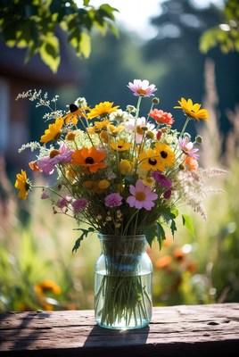 Colorful Wildflowers in Glass Jar