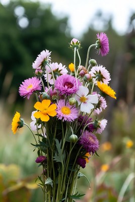 Colorful bouquet of daisies and asters