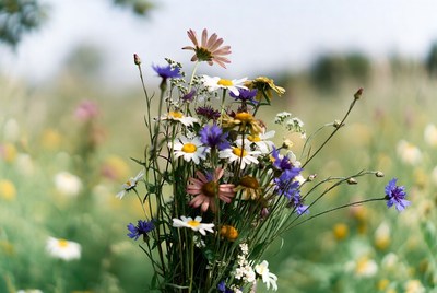 Colorful wildflower bouquet in field