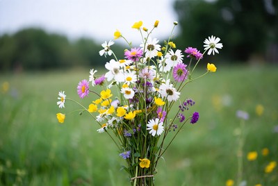 Colorful Wildflower Bouquet in Meadow