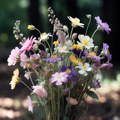 Colorful Wildflower Bouquet in Forest