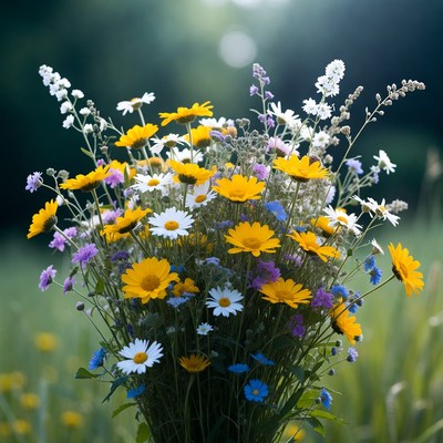 Colorful Daisy Bouquet in Green Field