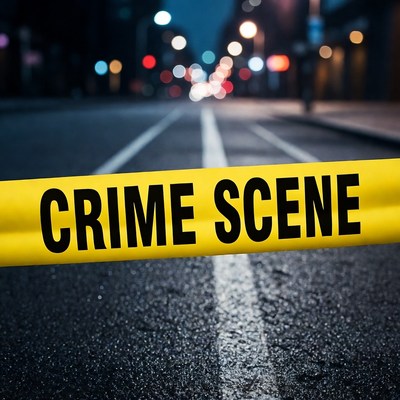 Crime Scene Tape on Night Street