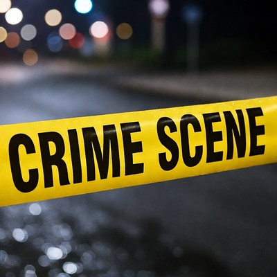 Yellow Crime Scene Tape at Night