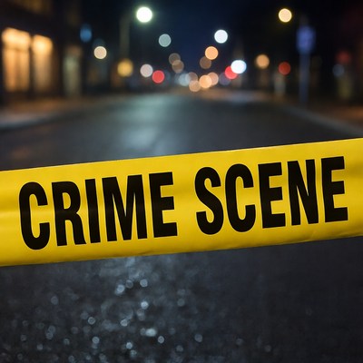Crime Scene Tape on Night Street