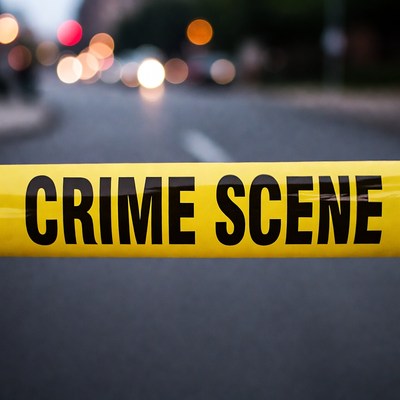 Yellow Crime Scene Tape on Road