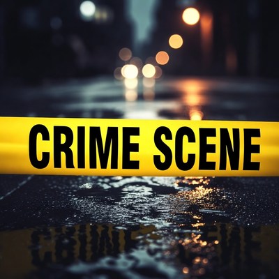 Yellow Crime Scene Tape at Night