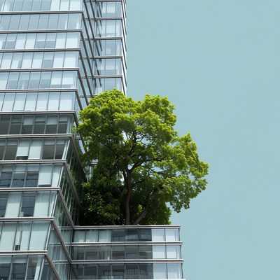 Green Tree Growing on Skyscraper