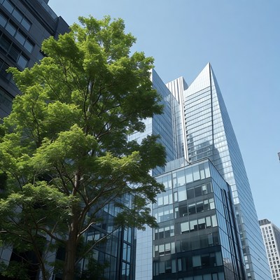 Green Tree Beside Modern Skyscrapers
