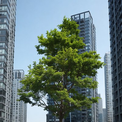 Green Tree Between Skyscrapers