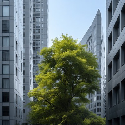 Green Tree Between Tall Skyscrapers