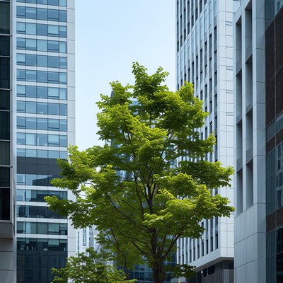 Green Tree Between Skyscrapers
