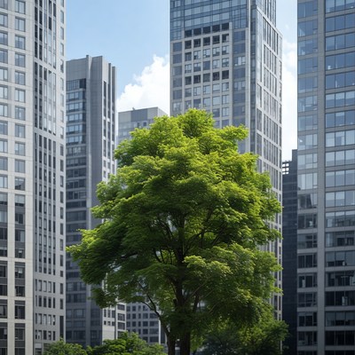 Green Tree Among Skyscrapers