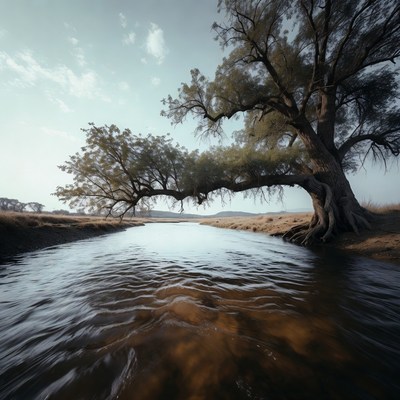 Ancient Tree by Calm River