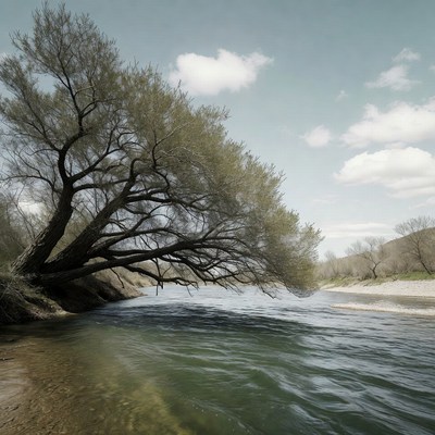 Weeping Willow Tree by River
