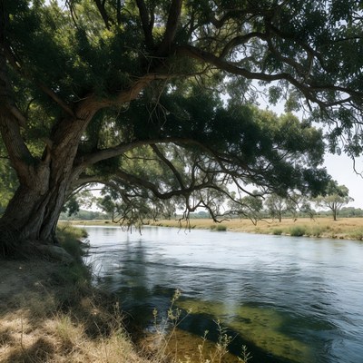 Large Tree by River Bank