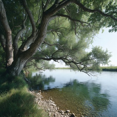 Cottonwood Tree by Riverbank