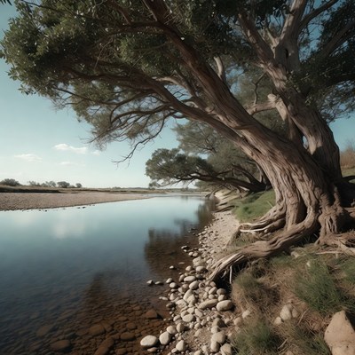 Cottonwood Trees Along Riverbank