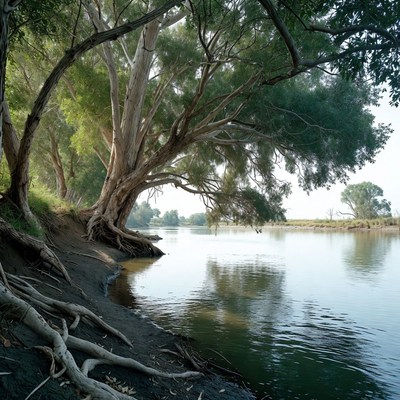 Eucalyptus trees by riverbank