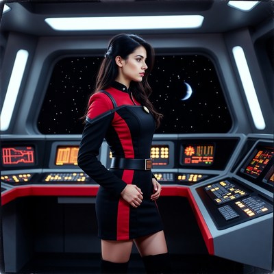 Latina woman in red Star Trek uniform