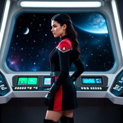 Woman in sci-fi spaceship cockpit