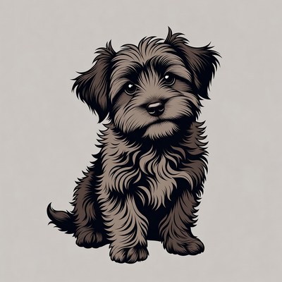 Cute fluffy Yorkie puppy sitting