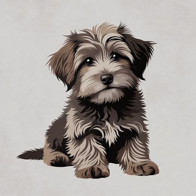 Fluffy puppy sitting illustration