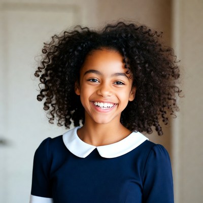 Smiling African-American girl with curly hair