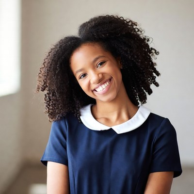 Smiling African-American girl in navy dress