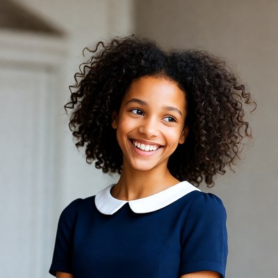 Smiling girl with curly hair