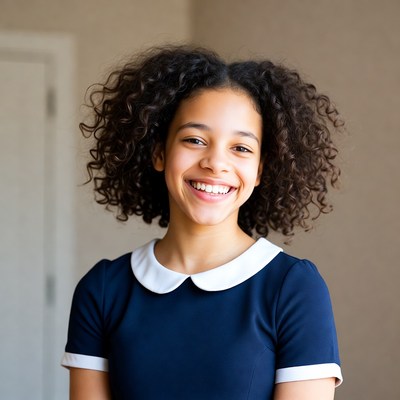 Smiling African-American girl with curly hair