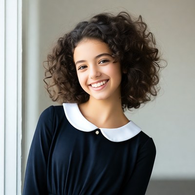 Smiling girl with curly hair